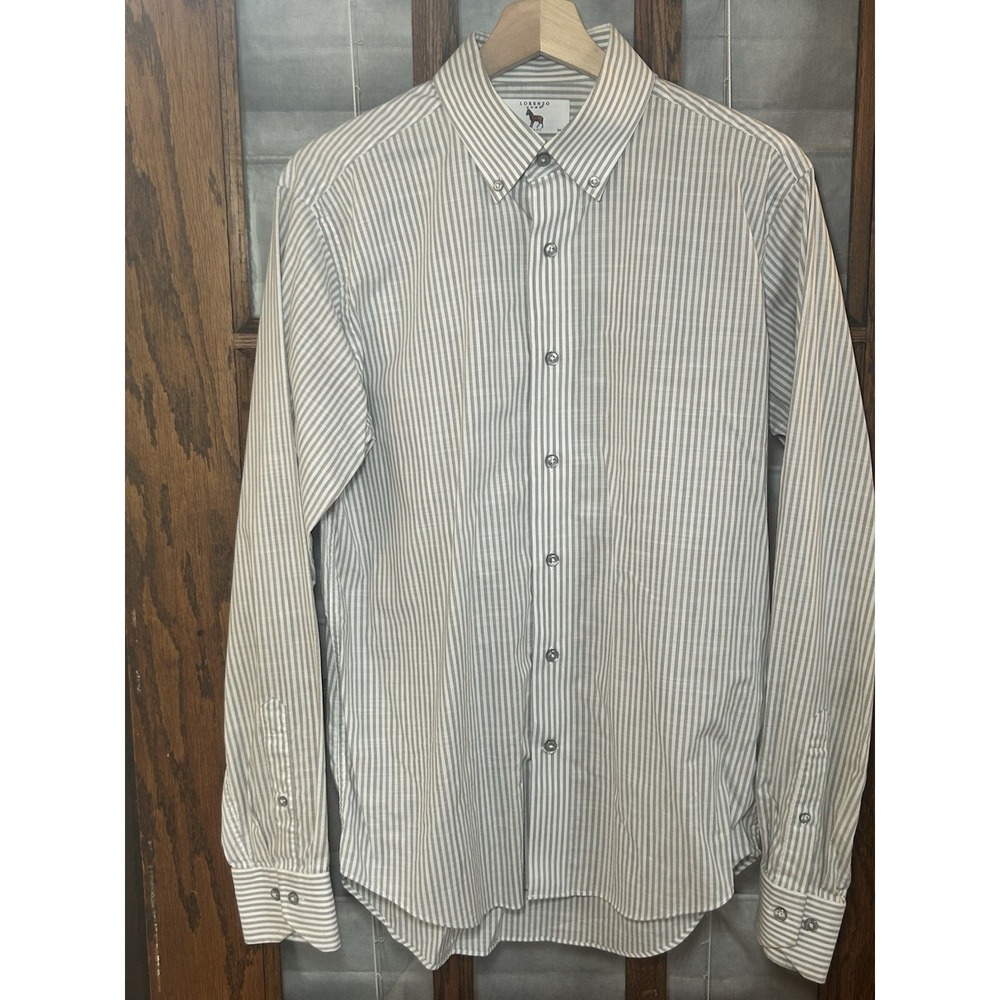 Lorenzo Uomo dress shirt Light Grey & White Stripe Trim Fit Size 15.5 And 34/35 - Picture 3 of 9